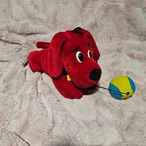 VTG Clifford The Big Red Dog Plush Toy‎ with Ball Yellow Bone Collar Stuffed